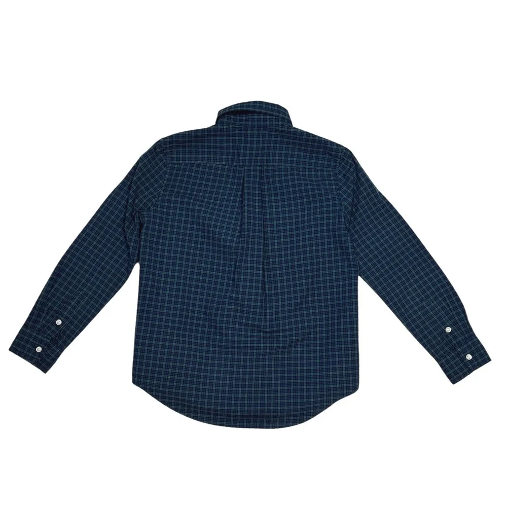 Ralph Lauren Boys Green Blue Plaid Long Sleeve Button Down Shirt Size 7 Red Pony